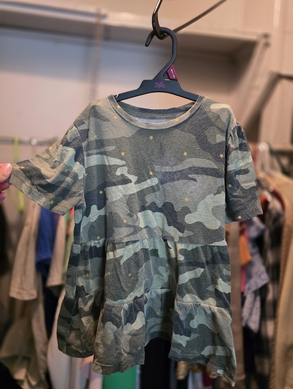 Wonder Nation Girls Tiered Camo Peplum Top with Stars